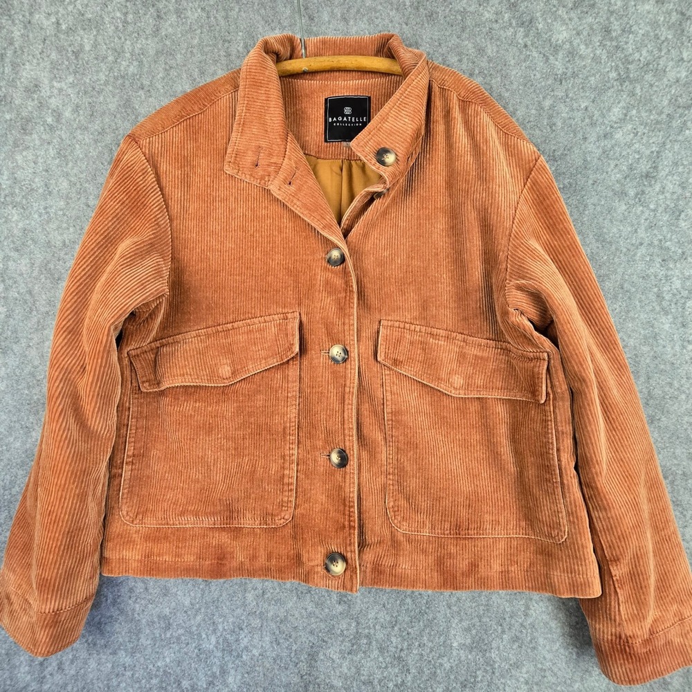 Bagatelle Collection Jacket Womens L Rust Orange Corduroy Relaxed Button Front